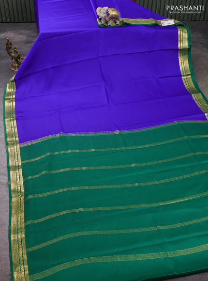 Pure mysore silk saree royal blue and green with plain body and zari woven border