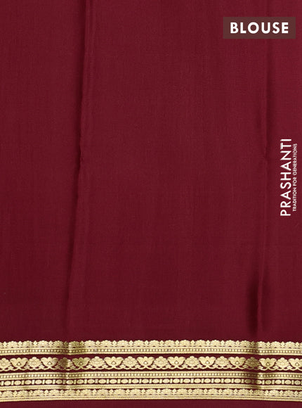 Pure mysore silk saree bottle green and maroon with plain body and zari woven border