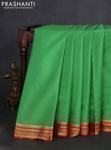 Pure mysore silk saree green shade and red with plain body and zari woven border