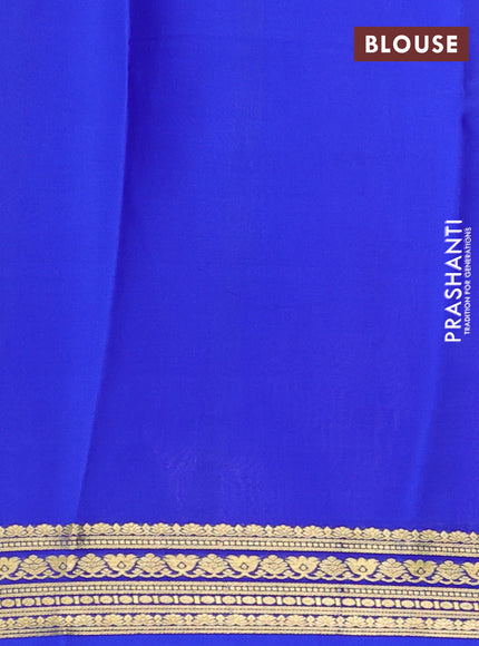 Pure mysore silk saree lavender and blue with plain body and zari woven border