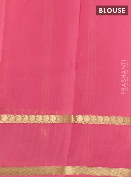 Pure mysore silk saree peach pink with allover zari checks & buttas and rettapet zari woven border