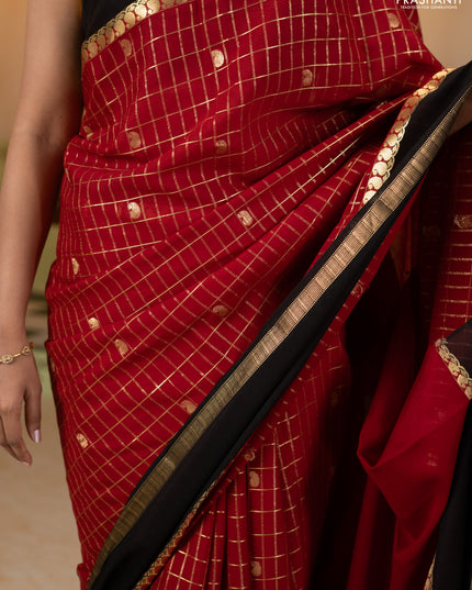 Pure mysore silk saree maroon and black with allover zari checks & buttas and rettapet zari woven border