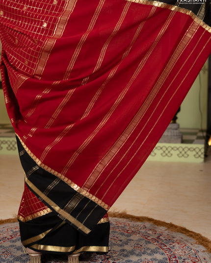 Pure mysore silk saree maroon and black with allover zari checks & buttas and rettapet zari woven border