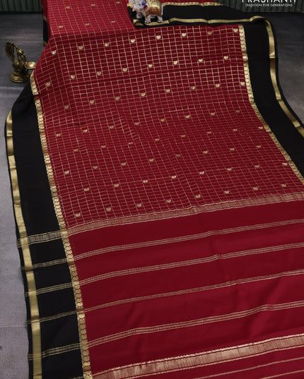 Pure mysore silk saree maroon and black with allover zari checks & buttas and rettapet zari woven border