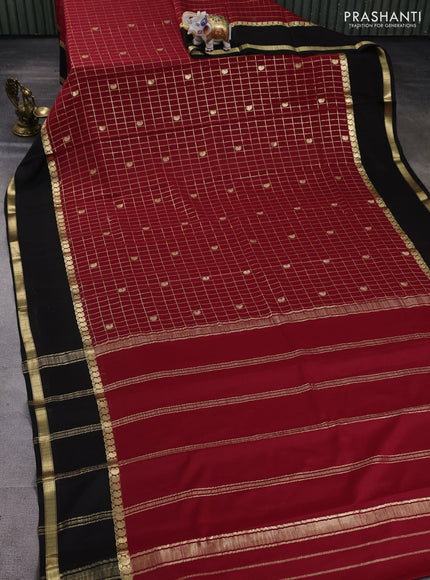 Pure mysore silk saree maroon and black with allover zari checks & buttas and rettapet zari woven border