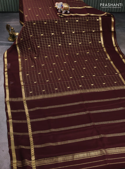 Pure mysore silk saree coffee brown with allover zari checks & buttas and rettapet zari woven border