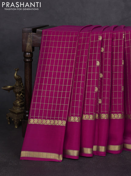 Pure mysore silk saree magenta pink with allover zari checks & buttas and rettapet zari woven border