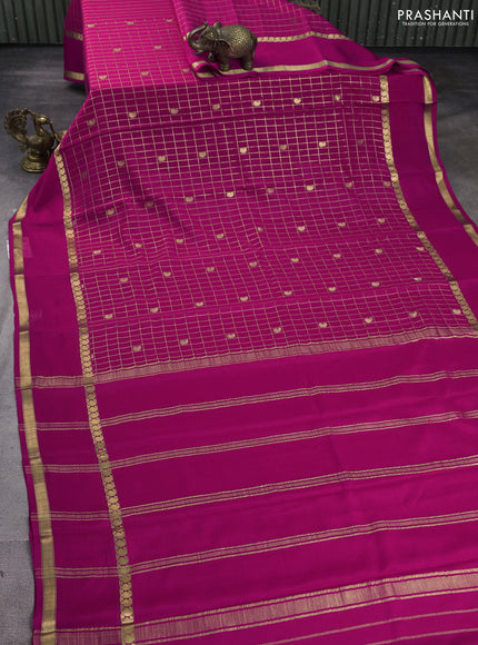 Pure mysore silk saree magenta pink with allover zari checks & buttas and rettapet zari woven border