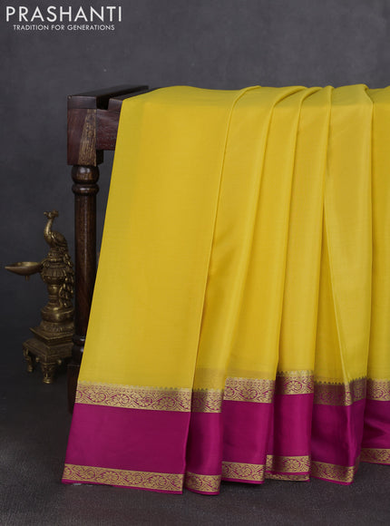 Pure mysore silk saree yellow and pink with palin body and rettapet zari woven border