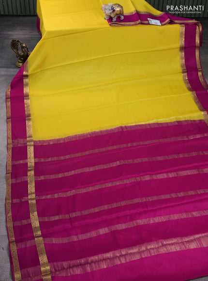 Pure mysore silk saree yellow and pink with palin body and rettapet zari woven border