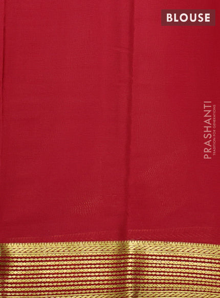 Pure mysore silk saree pastel green shade and red with plain body and zari woven border