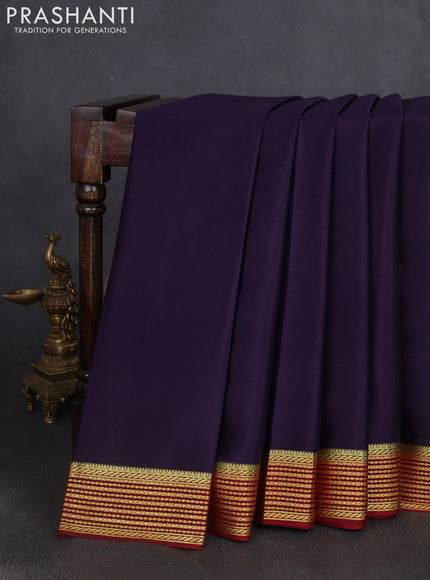 Pure mysore silk saree jamun shade and maroon with plain body and zari woven border
