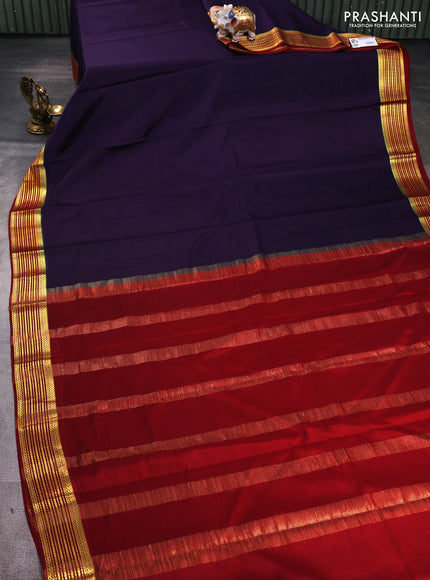 Pure mysore silk saree jamun shade and maroon with plain body and zari woven border