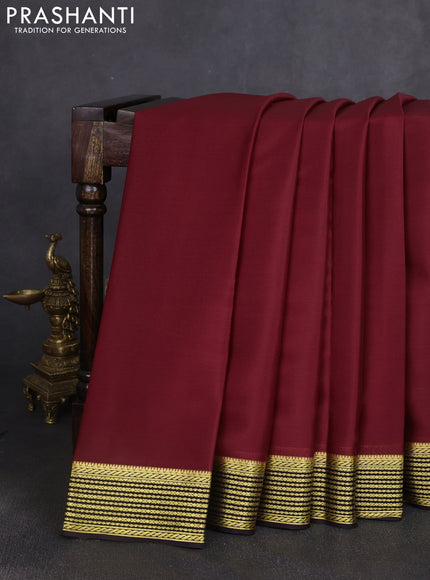 Pure mysore silk saree maroon and deep wine shade with plain body and zari woven border