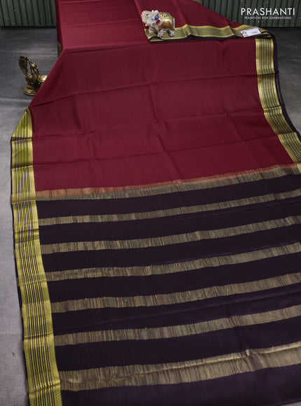 Pure mysore silk saree maroon and deep wine shade with plain body and zari woven border