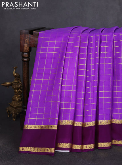 Pure mysore silk saree lavender and purple with allover zari woven checked pattern and rettapet zari woven border
