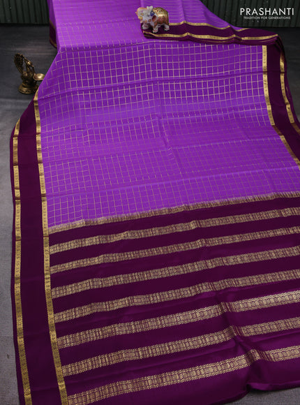 Pure mysore silk saree lavender and purple with allover zari woven checked pattern and rettapet zari woven border