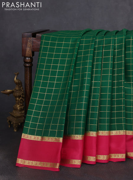 Pure mysore silk saree green and pink with allover zari woven checked pattern and rettapet zari woven border