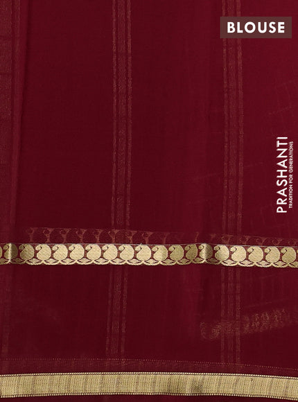 Pure mysore silk saree maroon with allover zari checks & buttas and rettapet zari woven border