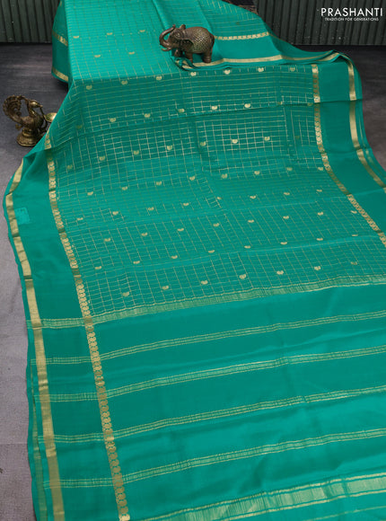 Pure mysore silk saree teal green with allover zari checks & buttas and rettapet zari woven border