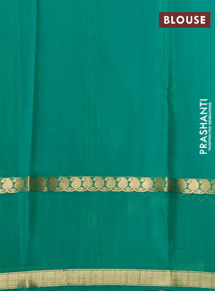Pure mysore silk saree teal green with allover zari checks & buttas and rettapet zari woven border