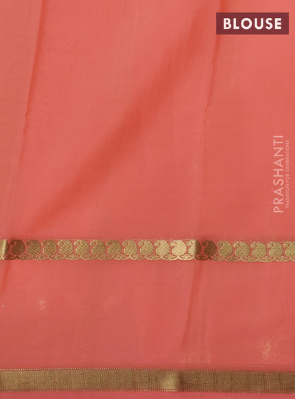 Pure mysore silk saree peach orange with allover zari checks & buttas and rettapet zari woven border