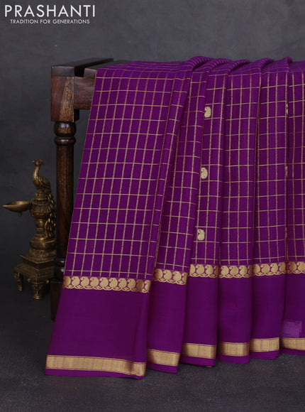 Pure mysore silk saree purple with allover zari checks & buttas and rettapet zari woven border