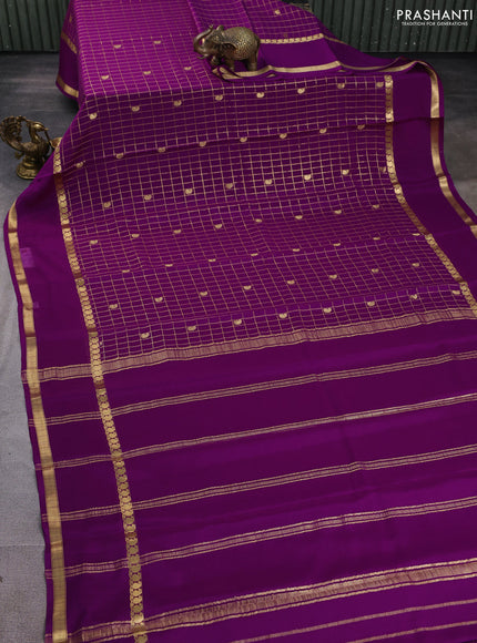 Pure mysore silk saree purple with allover zari checks & buttas and rettapet zari woven border