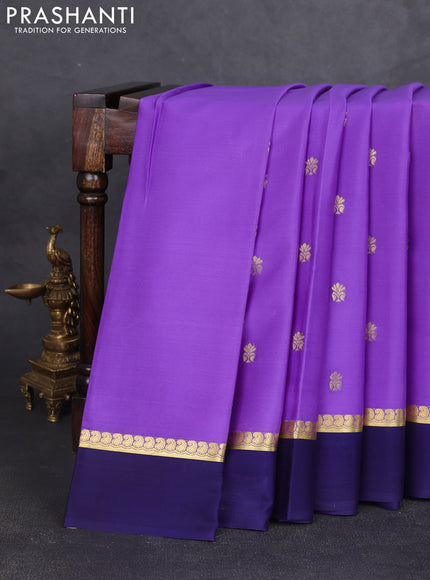 Pure mysore silk saree lavender and navy blue with zari woven buttas and zari woven simple border