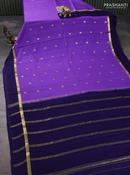Pure mysore silk saree lavender and navy blue with zari woven buttas and zari woven simple border