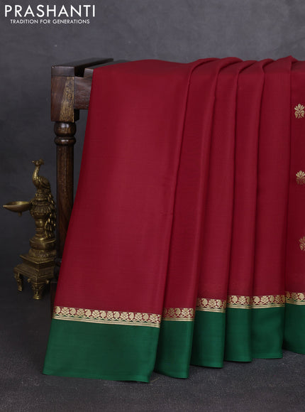 Pure mysore silk saree red and green with zari woven buttas and zari woven simple border