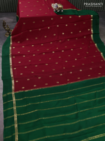 Pure mysore silk saree red and green with zari woven buttas and zari woven simple border