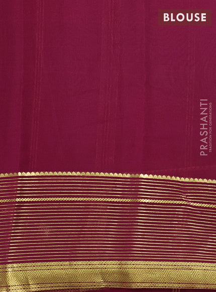 Pure mysore silk saree bottle green and wine shade with plain body and long zari woven border