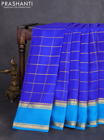 Pure mysore silk saree royal blue and cs blue with allover zari woven checked pattern and rettapet zari woven border
