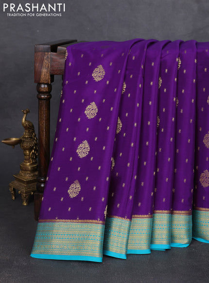 Pure mysore silk saree purplr and teal green with allover zari woven buttas and zari woven border
