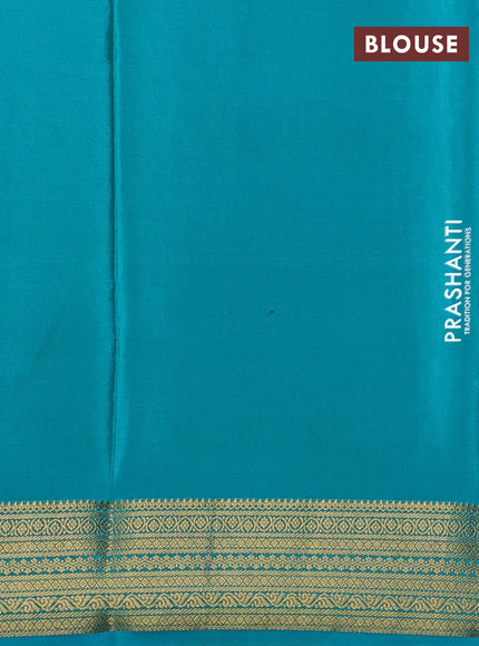 Pure mysore silk saree purplr and teal green with allover zari woven buttas and zari woven border
