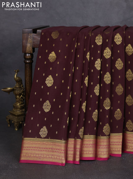 Pure mysore silk saree coffee brown and pink with allover zari woven buttas and zari woven border
