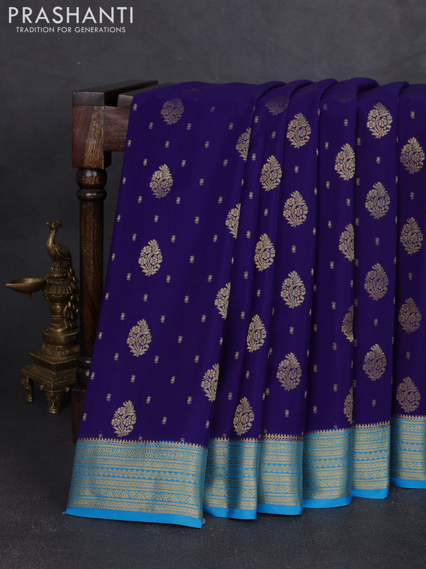Pure mysore silk saree blue and cs blue with allover zari woven buttas and zari woven border