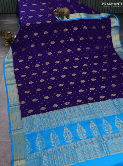 Pure mysore silk saree blue and cs blue with allover zari woven buttas and zari woven border