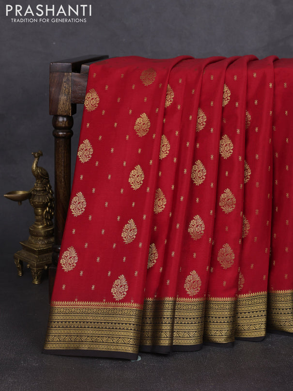 Pure mysore silk saree red and black with allover zari woven buttas and zari woven border
