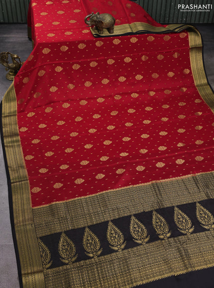Pure mysore silk saree red and black with allover zari woven buttas and zari woven border