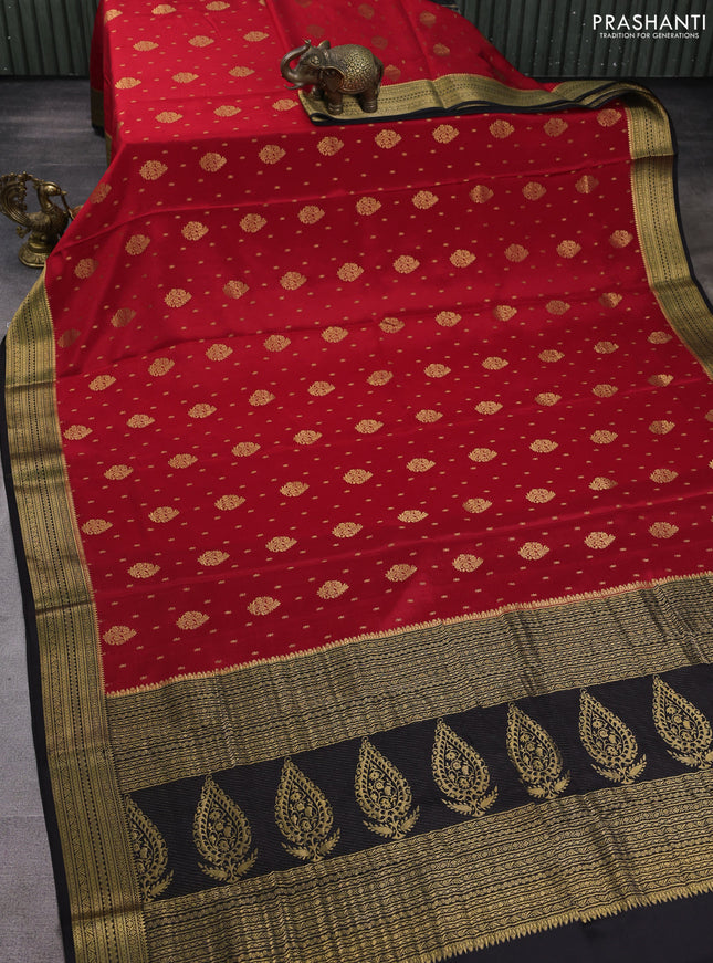 Pure mysore silk saree red and black with allover zari woven buttas and zari woven border