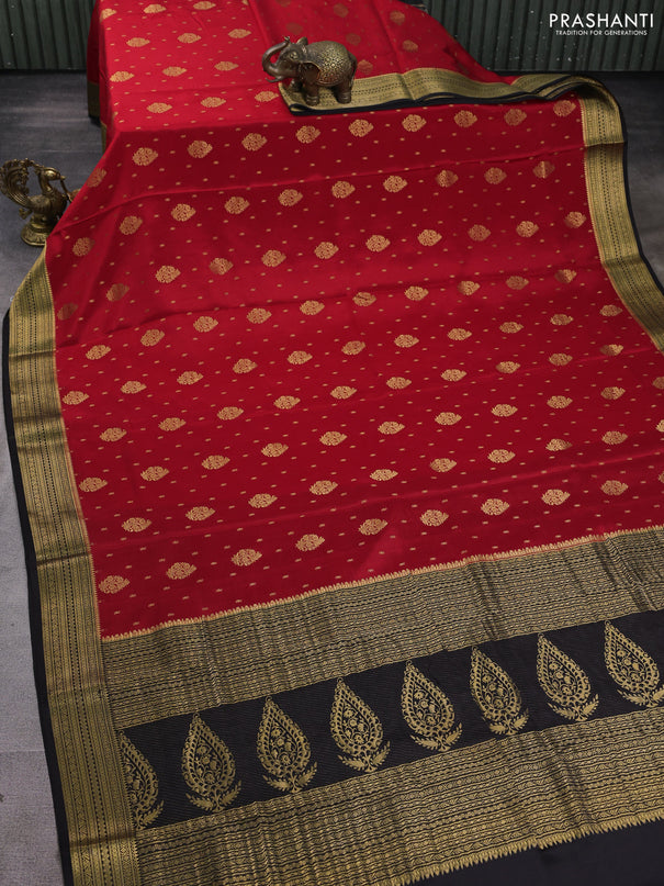 Pure mysore silk saree red and black with allover zari woven buttas and zari woven border