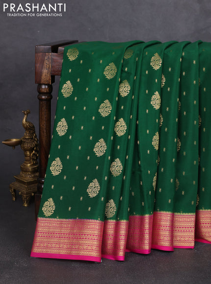 Pure mysore silk saree green and pink with allover zari woven buttas and zari woven border