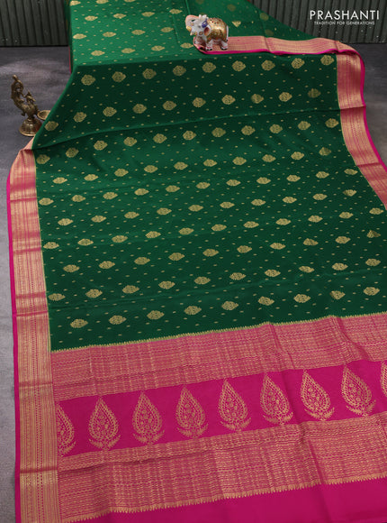 Pure mysore silk saree green and pink with allover zari woven buttas and zari woven border
