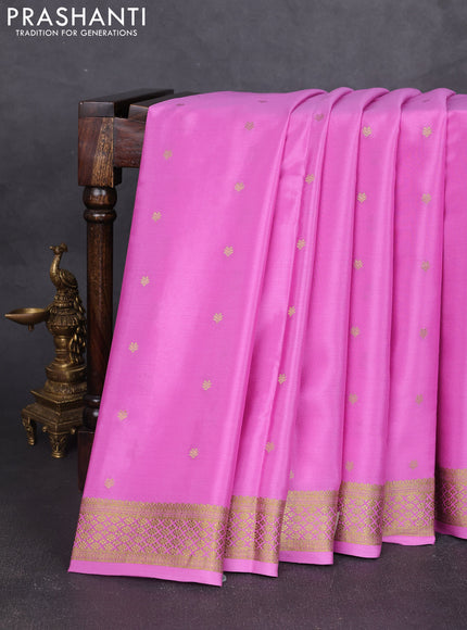 Pure mysore silk saree lotus pink with zari woven buttas and zari woven border