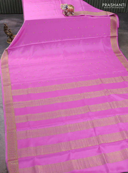 Pure mysore silk saree lotus pink with zari woven buttas and zari woven border