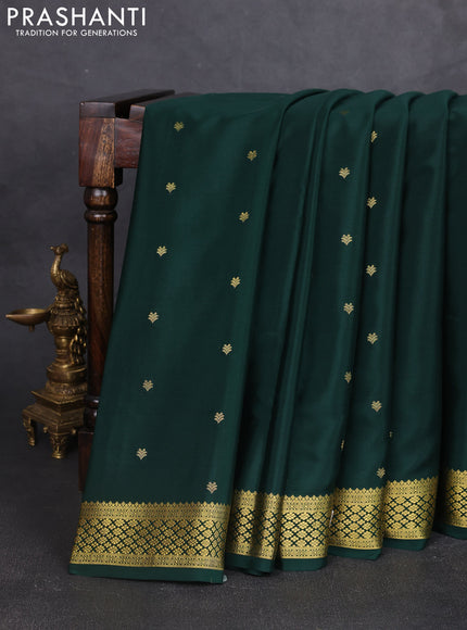 Pure mysore silk saree bottle green with zari woven buttas and zari woven border