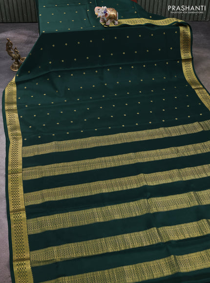 Pure mysore silk saree bottle green with zari woven buttas and zari woven border