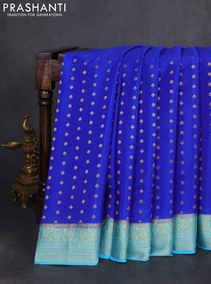 Pure mysore silk saree royal blue and light blue with allover zari woven buttas and zari woven border